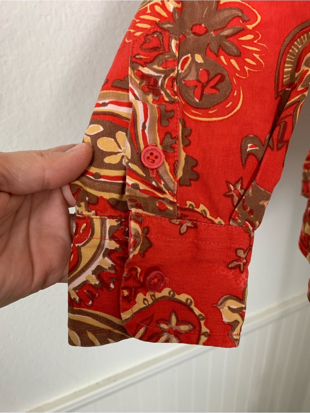 Wintersilks Silk Linen Blend Button Up Shirt Paisley Women’s S Orange Classic - Picture 7 of 15